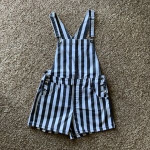 Blackheart Black And White Striped Overall Shorts